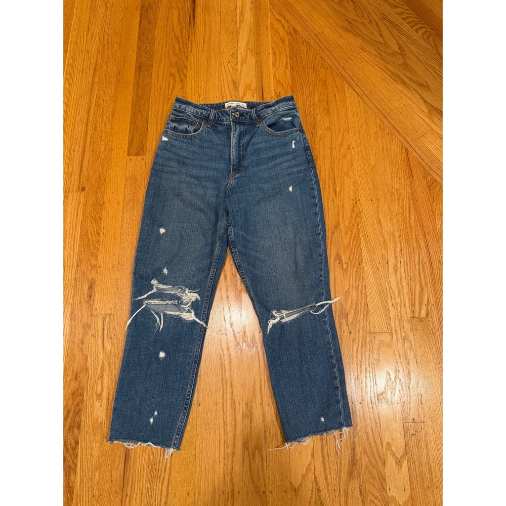 Abercrombie & Fitch The Mom High Rise Distressed Ripped Jeans Women's Size 27‎